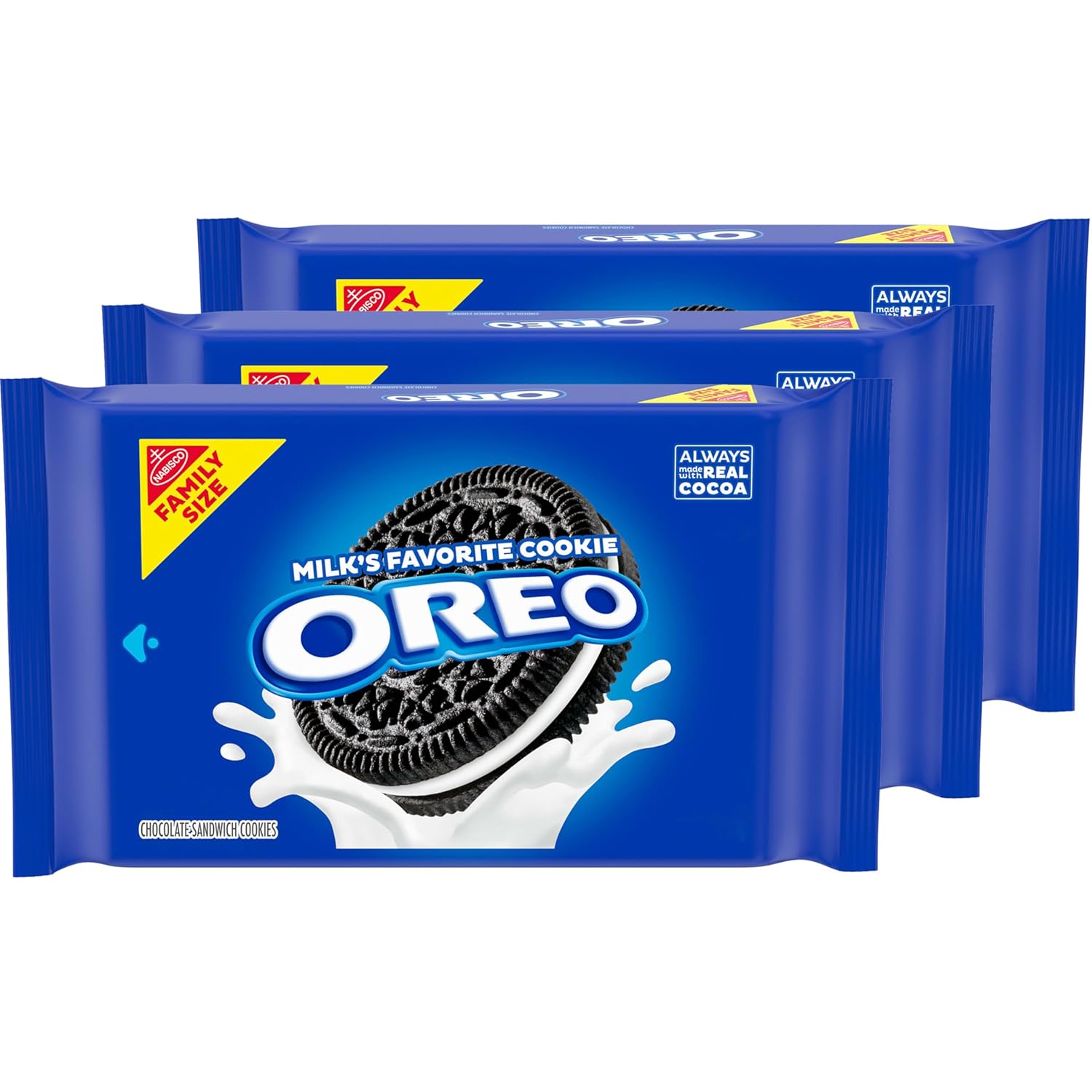 OREO Chocolate Sandwich Cookies, Family Size 3-Pack – Lunchbox Treat for School Kids, Resealable Pouch