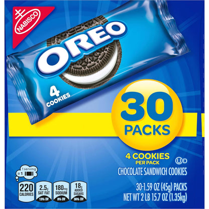OREO Chocolate Sandwich Cookies Snack Packs – After-School Snack Station for Kids, 30 Bulk Packs
