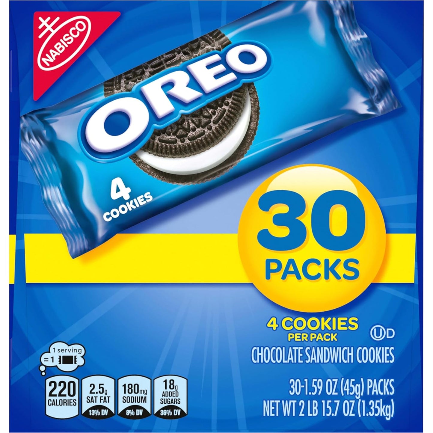 OREO Chocolate Sandwich Cookies Snack Packs – After-School Snack Station for Kids, 30 Bulk Packs
