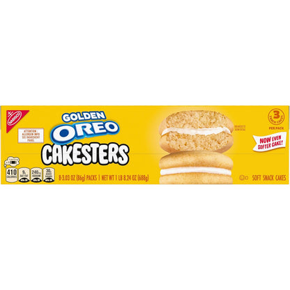 OREO Golden Cakesters – Shelf-Stable Road Trip Snack Packs for the Car and Travel Bag, 8 Individually Wrapped Boxes