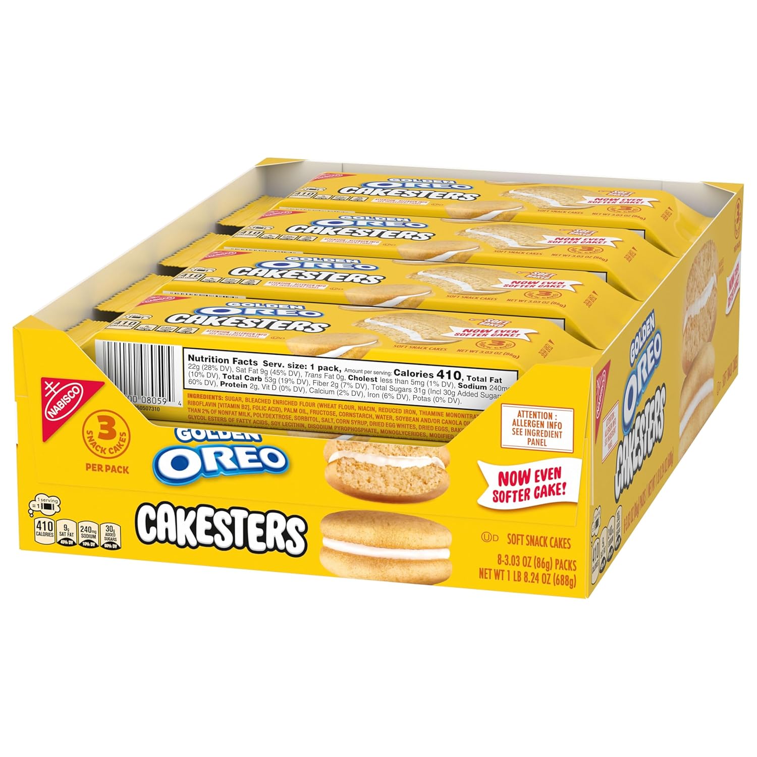 OREO Golden Cakesters – Shelf-Stable Road Trip Snack Packs for the Car and Travel Bag, 8 Individually Wrapped Boxes