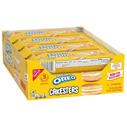 OREO Golden Cakesters – Shelf-Stable Road Trip Snack Packs for the Car and Travel Bag, 8 Individually Wrapped Boxes