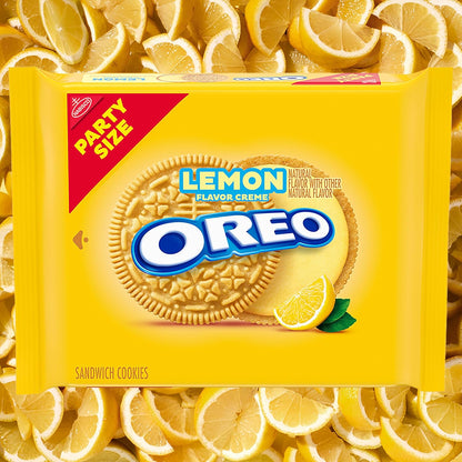 OREO Lemon Creme Sandwich Cookies – Bright Citrus Snack for Mindful Breaks, Party Size 24.95 oz