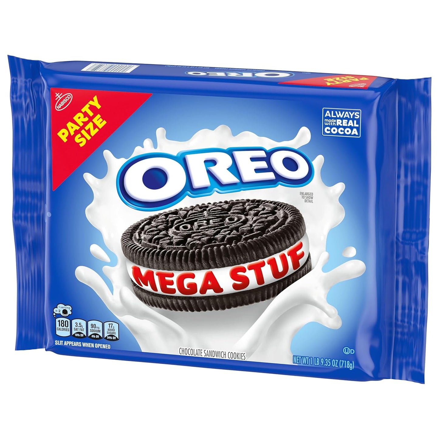 OREO Mega Stuf Chocolate Sandwich Cookies, Party Size 25.35 oz – Road Trip and Travel Snack with Resealable Pack