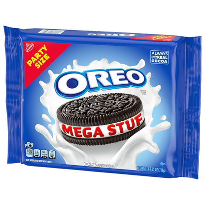OREO Mega Stuf Chocolate Sandwich Cookies, Party Size 25.35 oz – Road Trip and Travel Snack with Resealable Pack