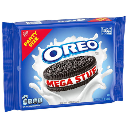 OREO Mega Stuf Chocolate Sandwich Cookies, Party Size 25.35 oz – Road Trip and Travel Snack with Resealable Pack