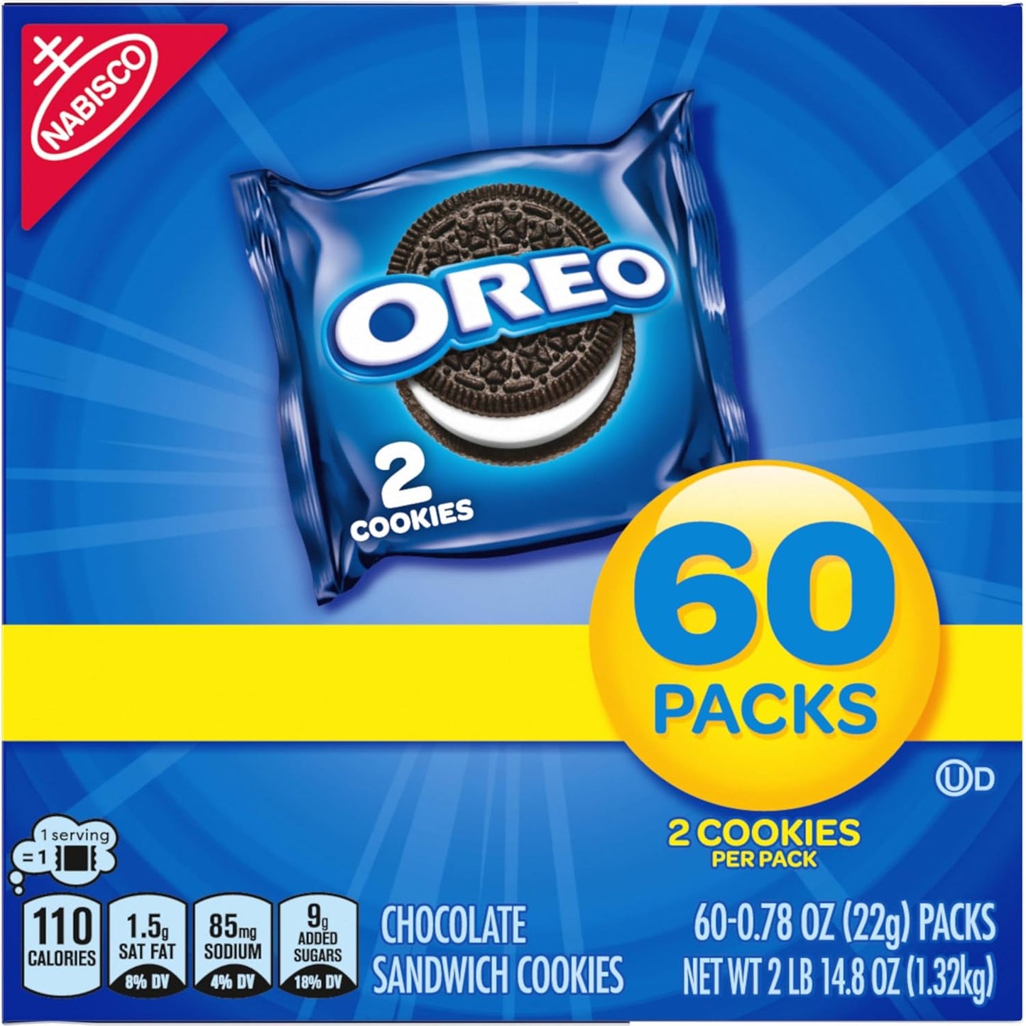 OREO Original Sandwich Cookies, 60 Snack Packs for Halloween Treat Bowls and Birthday Goody Bags