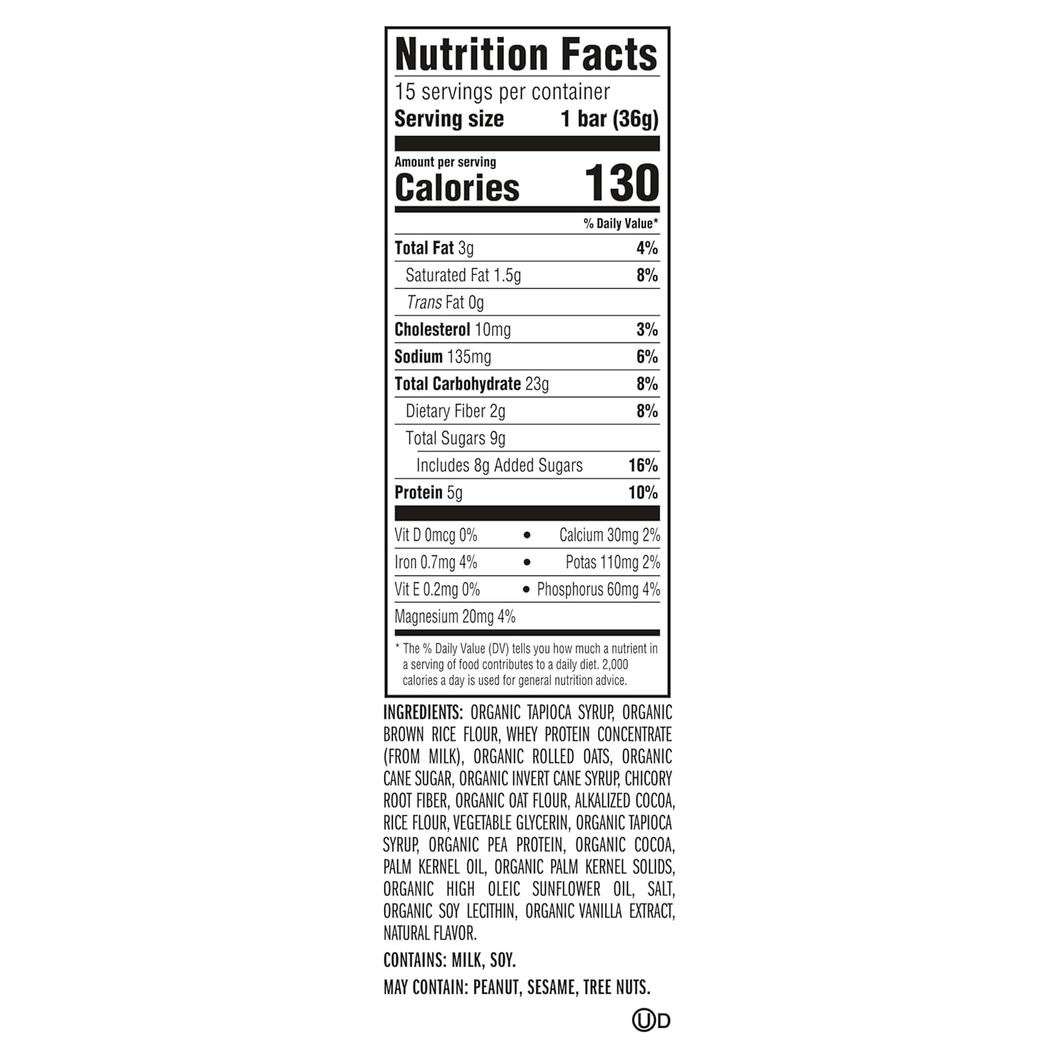 organic rolled oats and organic brown rice flour as primary base