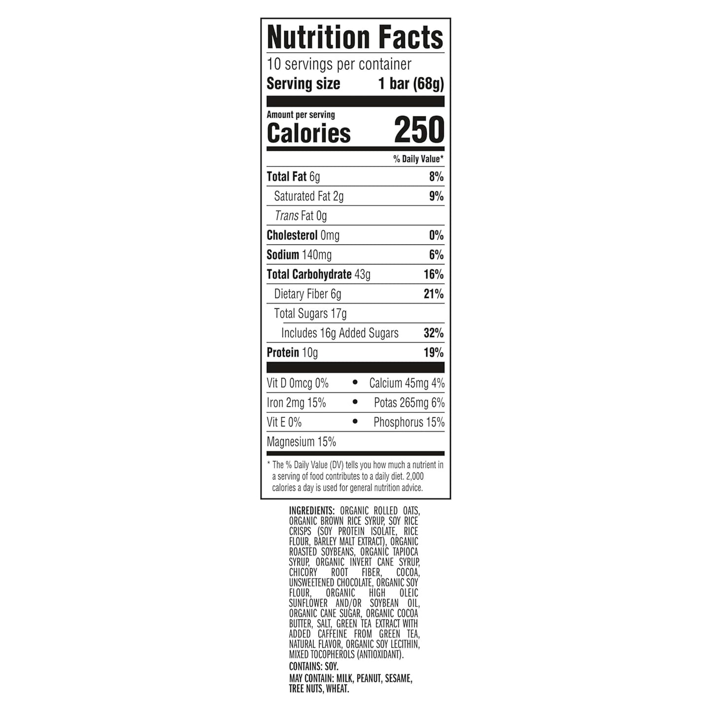 organic rolled oats as the primary base ingredient
