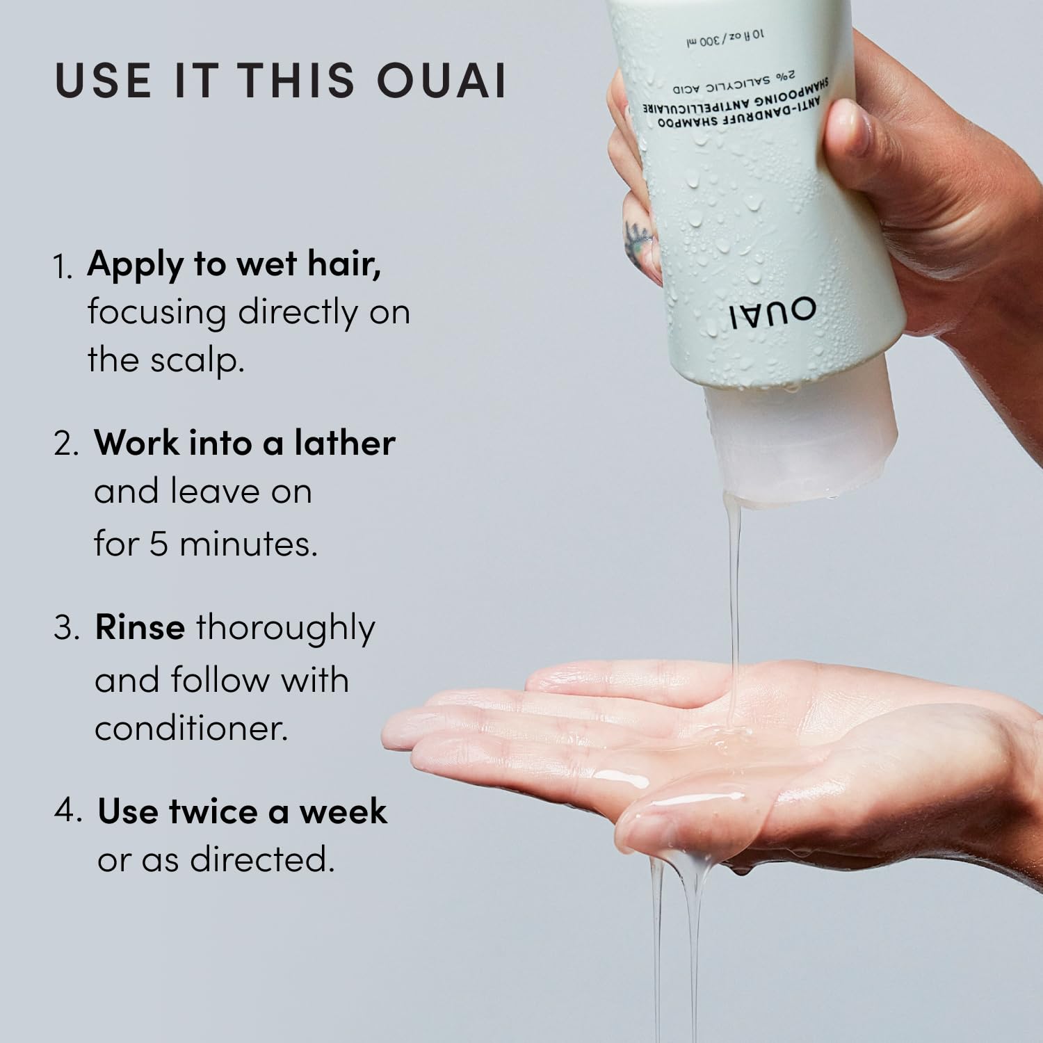 OUAI Anti Dandruff Shampoo – Clean, Uncluttered Scalp Care for the Intentional Bathroom Shelf, 10 Fl Oz