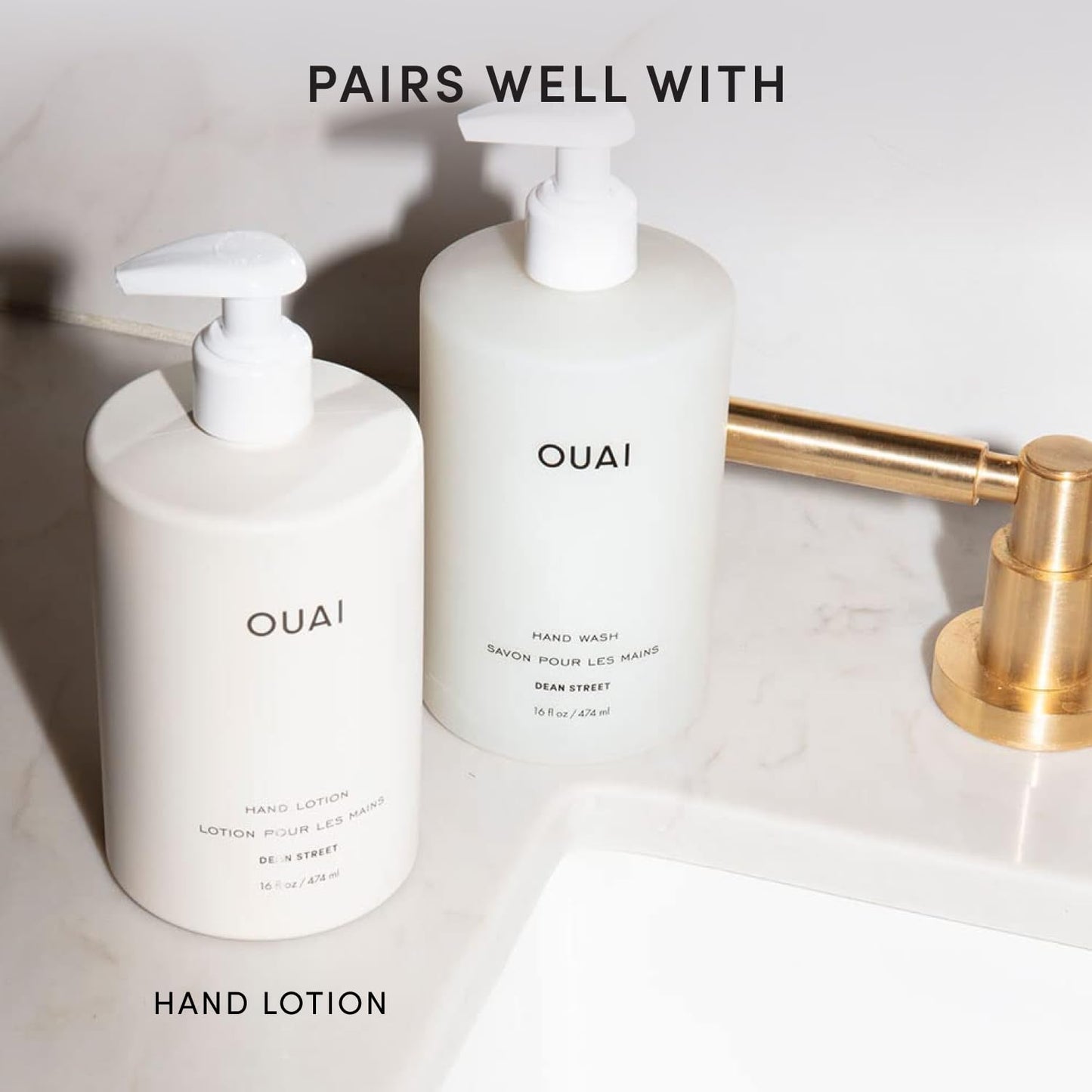 OUAI Hand Wash, Dean Street - Luxury Liquid Hand Soap for Powder Room Vanity, Designer-Quality Moisturizing Cleanser