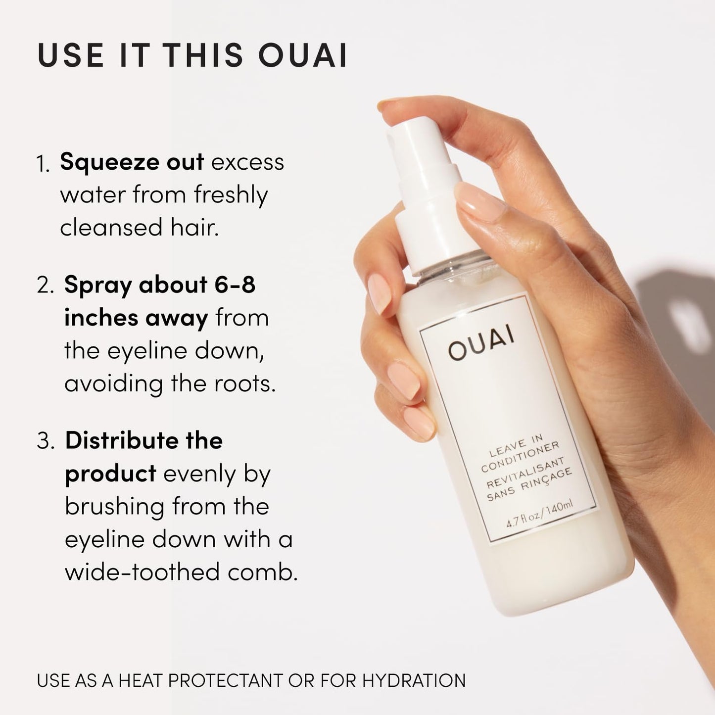 OUAI Leave In Conditioner & Heat Protectant – Calming Self Care Ritual for Daily Styling and Frizz Control