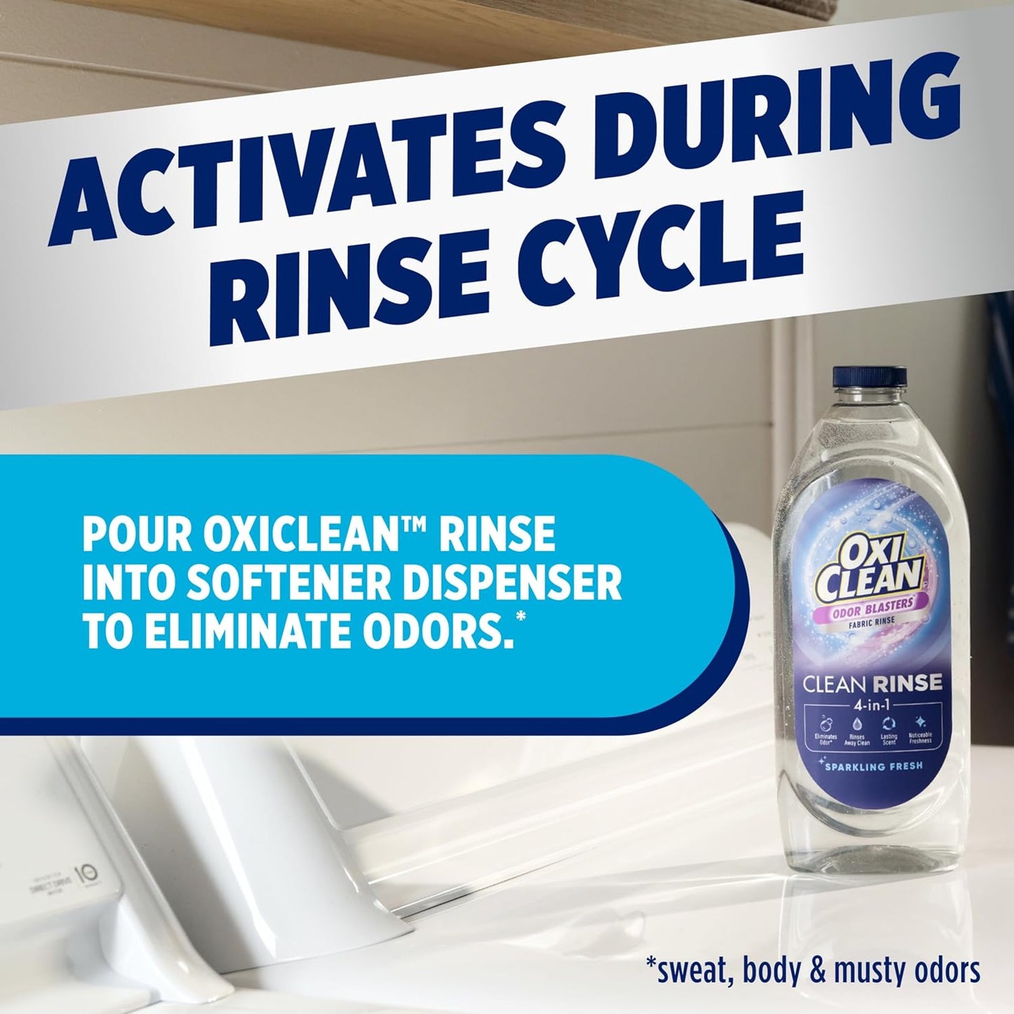 OxiClean Odor Blasters Fabric Rinse – Portable Laundry Additive for Camping Trips and Cabin Stays, Deodorizes Gear On the Go, 50 fl oz