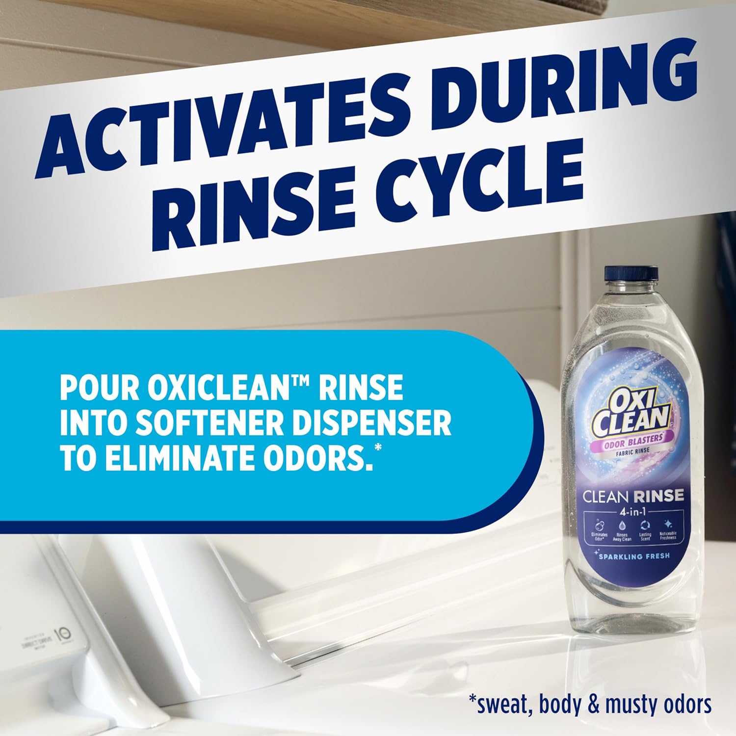 OxiClean Odor Blasters Fabric Rinse – Portable Laundry Additive for Camping Trips and Cabin Stays, Deodorizes Gear On the Go, 50 fl oz