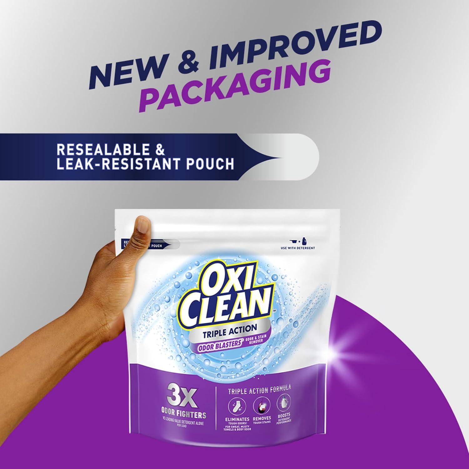 OxiClean Triple Action Odor and Stain Remover Powder for Family Laundry Rooms and Playrooms