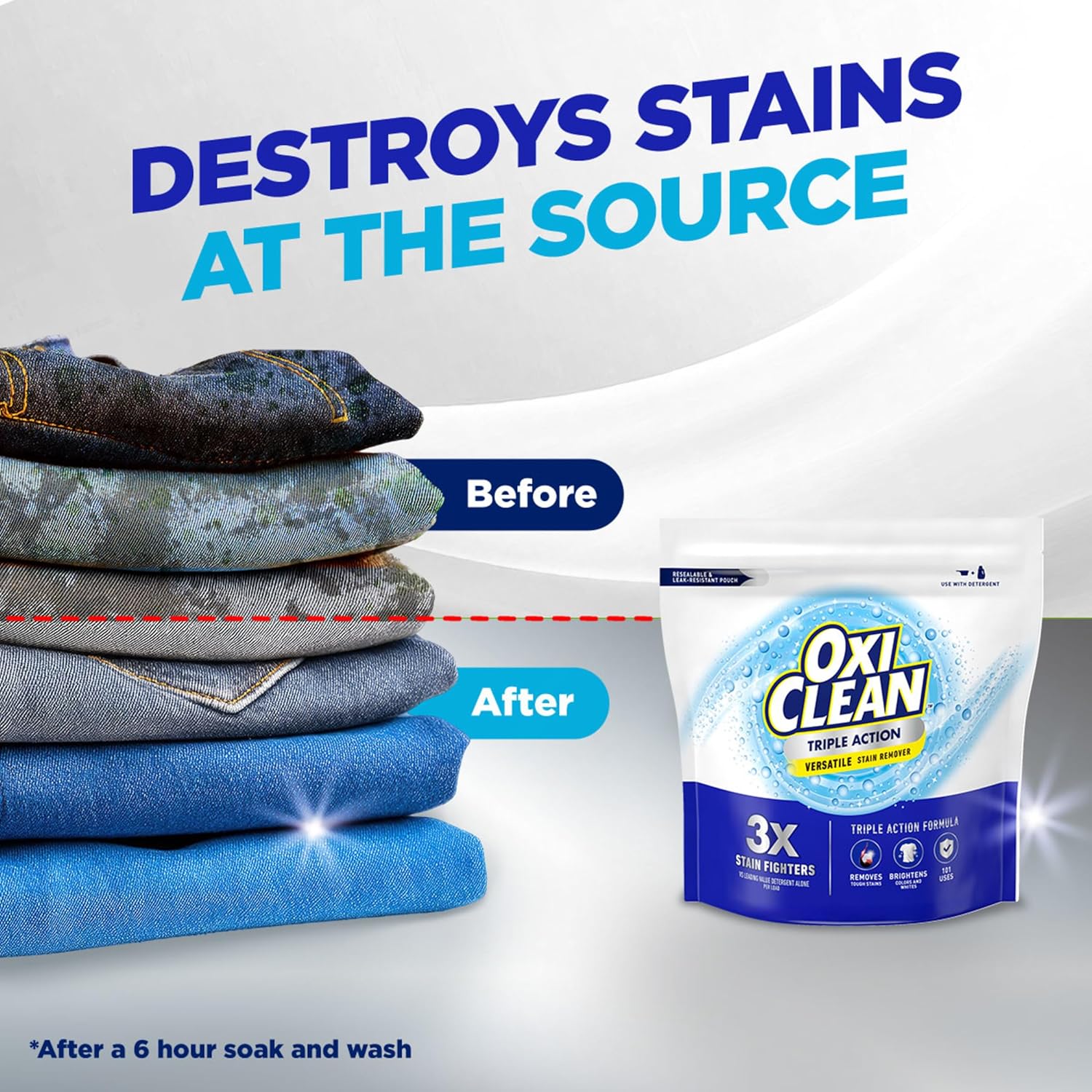 OxiClean Triple Action Versatile Stain Remover Powder – Toddler and Kids' Clothing Stain Remover for Grass, Mud and Juice