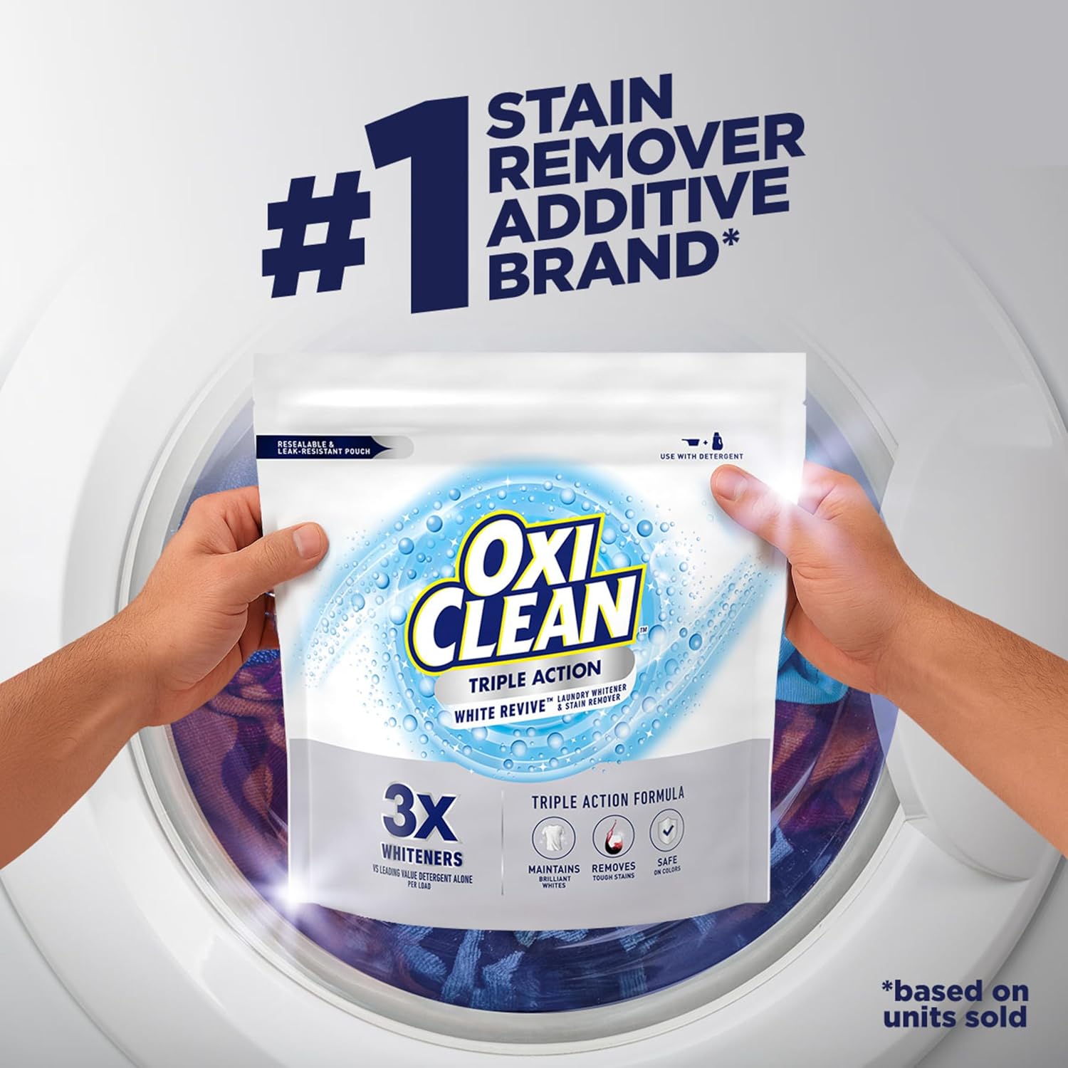 OxiClean Triple Action White Revive Laundry Whitener – High-Efficiency Detergent Booster for Dorm Laundry and Shared Laundromat Trips