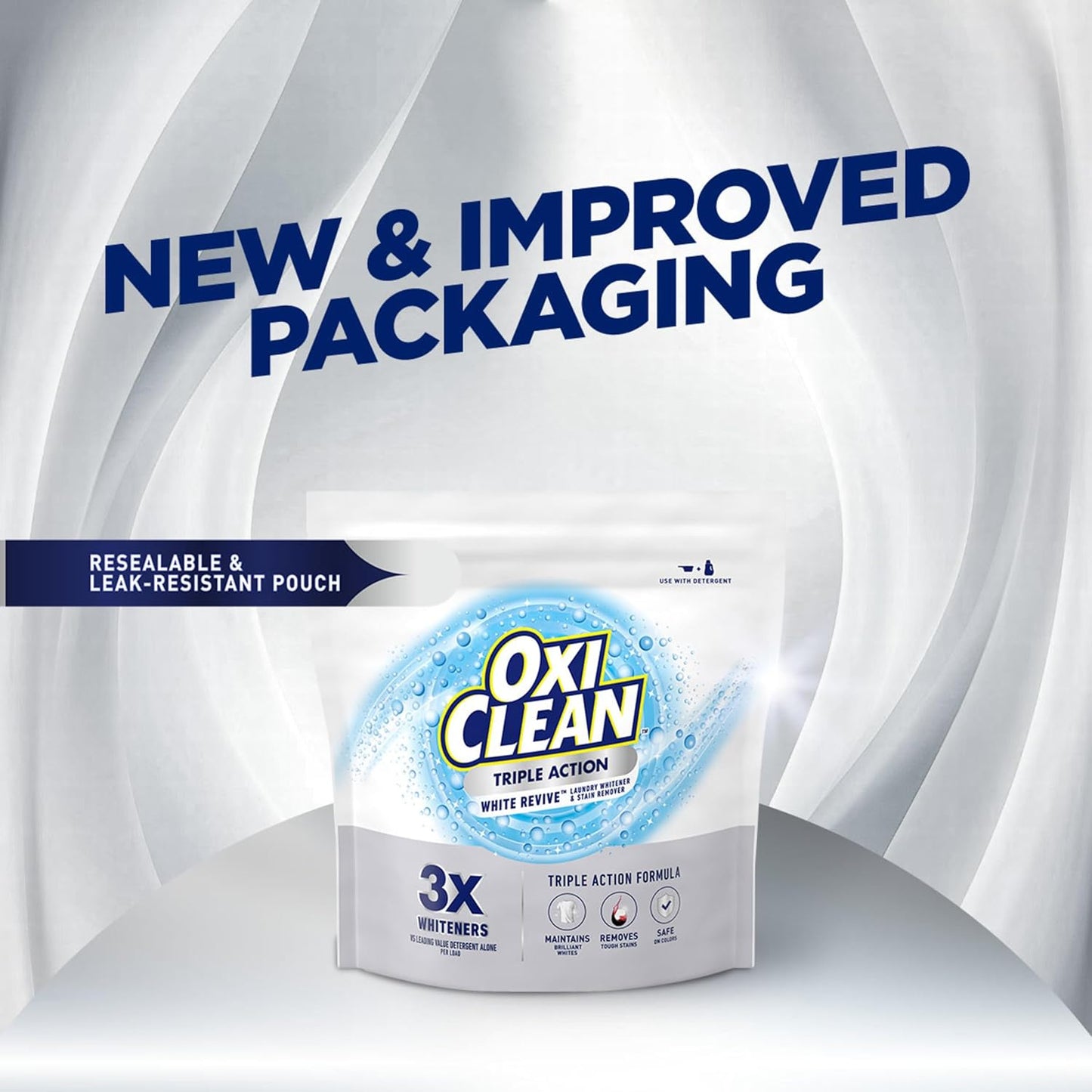 OxiClean Triple Action White Revive Laundry Whitener – High-Efficiency Detergent Booster for Dorm Laundry and Shared Laundromat Trips