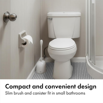 OXO Good Grips Compact Toilet Brush & Canister – Stylish Bathroom Decor Accent for Powder Room and Guest Bath