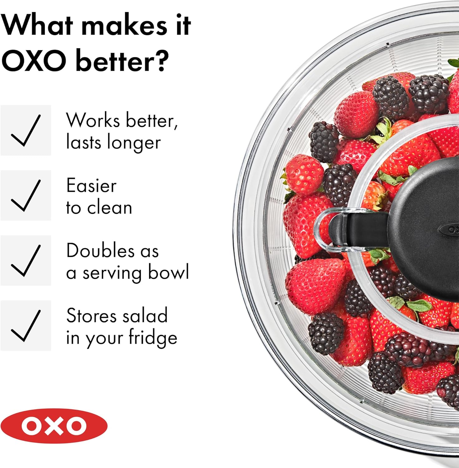 OXO Good Grips Salad Spinner | All-in-One Washer, Spinner and Serving Bowl for Clutter-Free Counters | 6.22 Quart