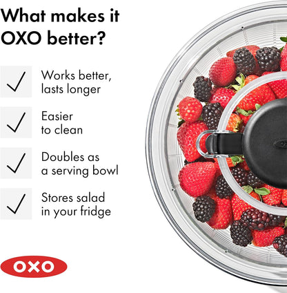 OXO Good Grips Salad Spinner | Mindful Meal Prep Bowl for Healthy Home Kitchens | One-Handed Lettuce and Greens Washer