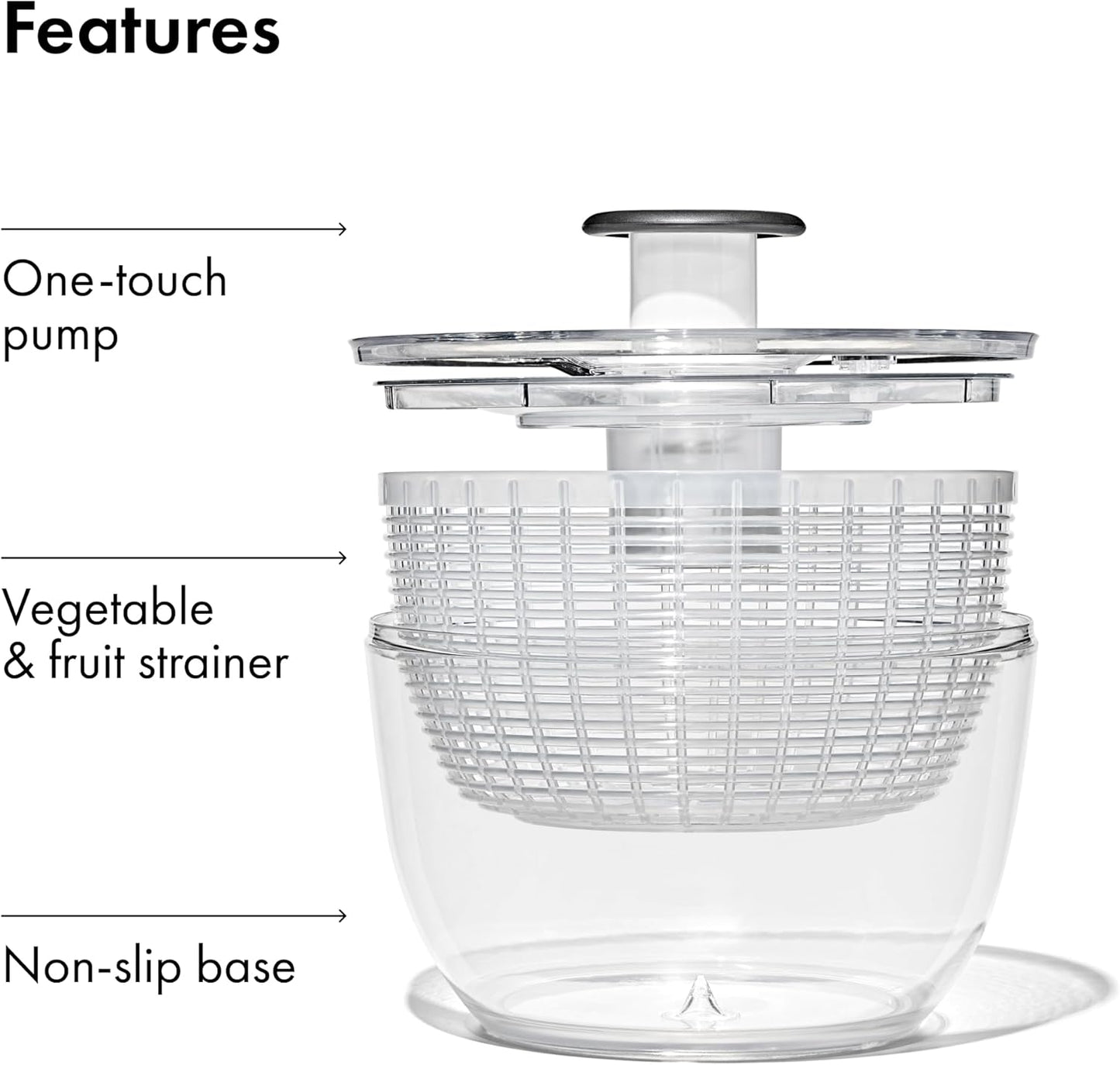 OXO Good Grips Salad Spinner | Mindful Meal Prep Bowl for Healthy Home Kitchens | One-Handed Lettuce and Greens Washer