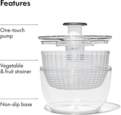OXO Good Grips Salad Spinner | Mindful Meal Prep Bowl for Healthy Home Kitchens | One-Handed Lettuce and Greens Washer