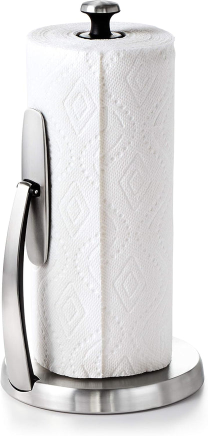 OXO Good Grips SimplyTear Paper Towel Holder Countertop – Brushed Stainless Kitchen Accent for Modern Counter Decor
