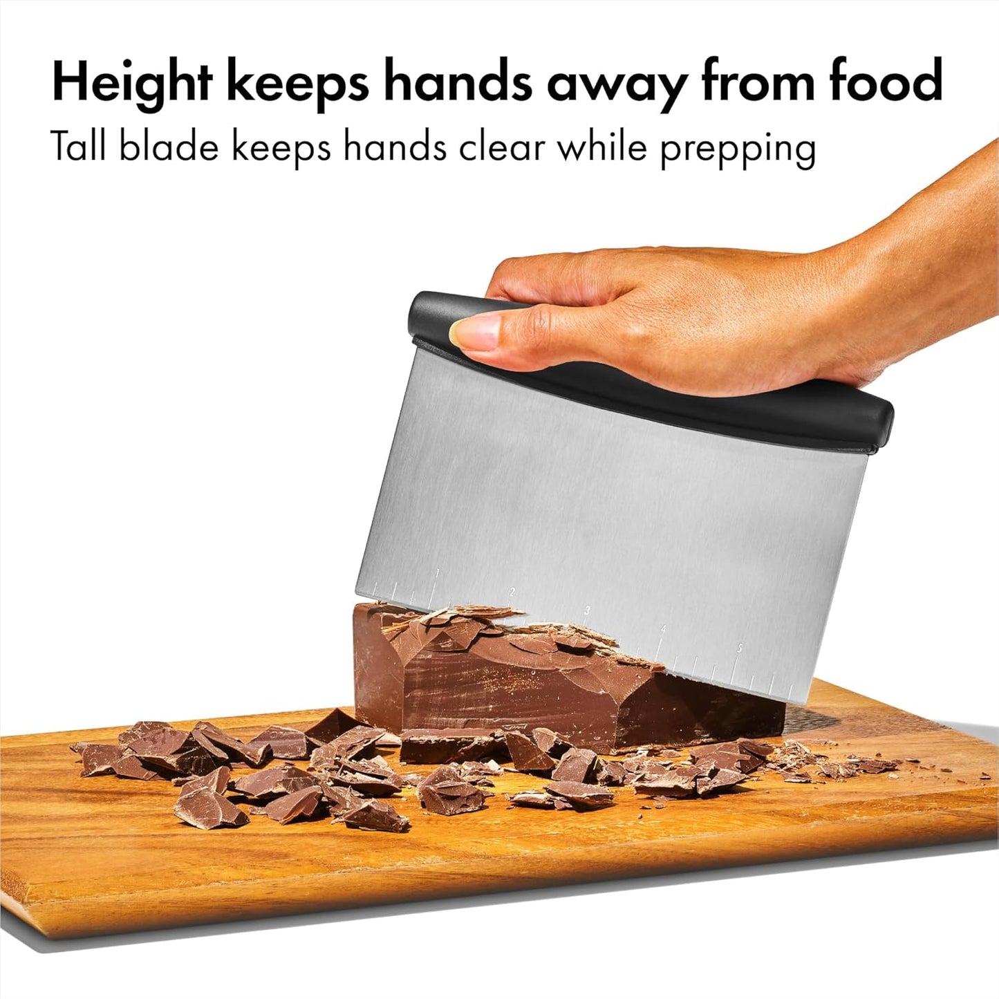OXO Good Grips Stainless Steel Multi-Purpose Scraper & Chopper – Sleek Countertop Accent for Modern Baking Stations