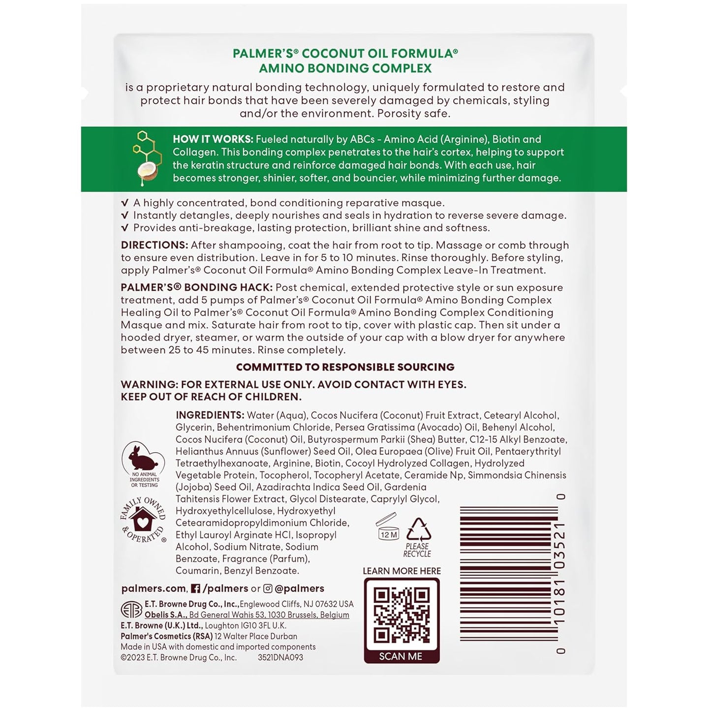Palmer's Amino Bonding Complex Hair Mask – Self Care Night In Ritual for Bond Repair and Deep Hydration