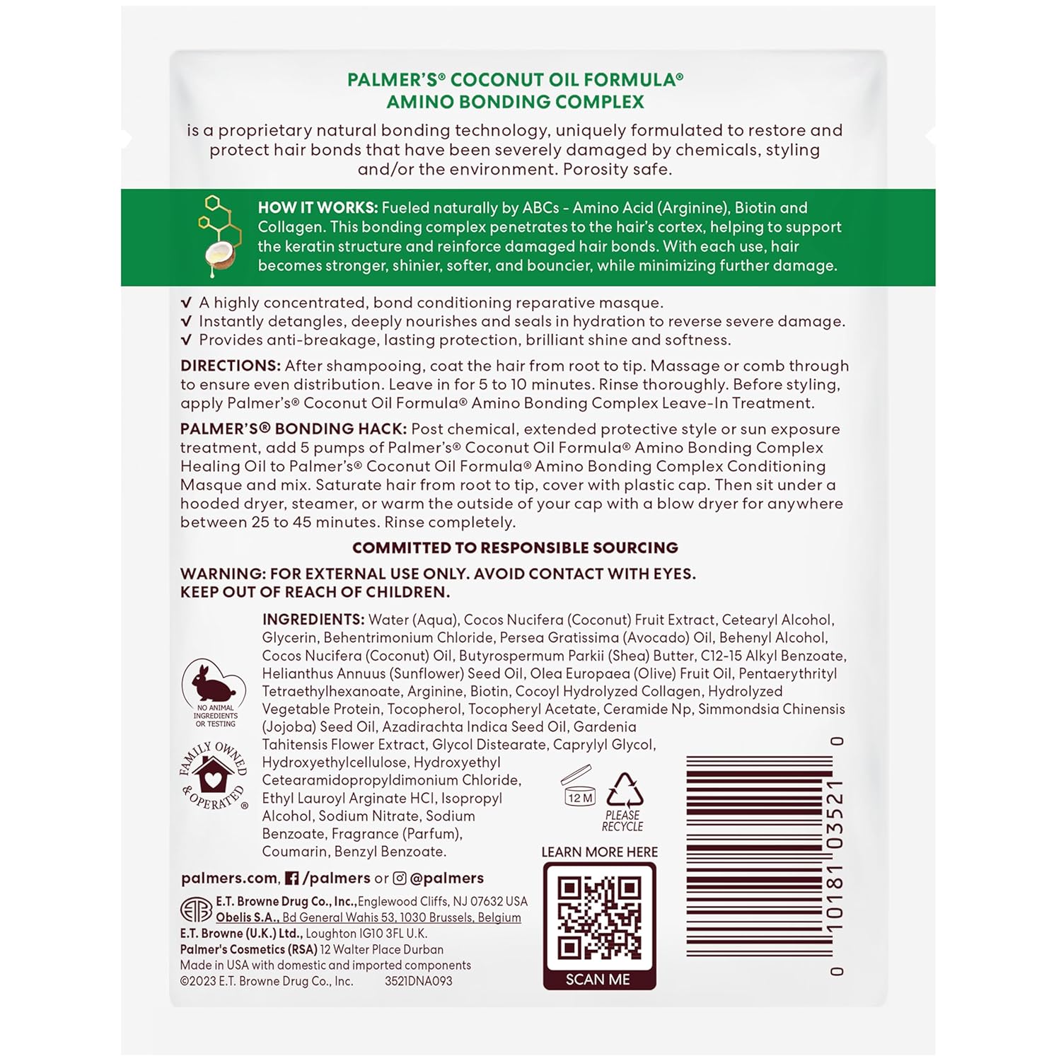 Palmer's Amino Bonding Complex Hair Mask – Self Care Night In Ritual for Bond Repair and Deep Hydration