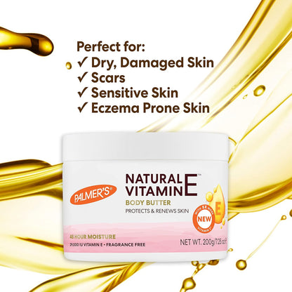 Palmer's Natural Vitamin E Body Butter – Paraben and Phthalate-Free Moisturizer for Sensitive, Reactive Skin, 7.25 Ounce