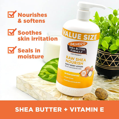 Palmer's Raw Shea Body Lotion for Dry Skin – Clean Plant-Based Moisturizer for Clutter-Free Bathroom Counter