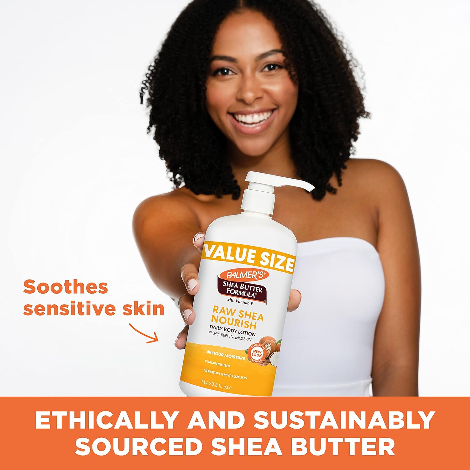 Palmer's Raw Shea Body Lotion for Dry Skin – Clean Plant-Based Moisturizer for Clutter-Free Bathroom Counter