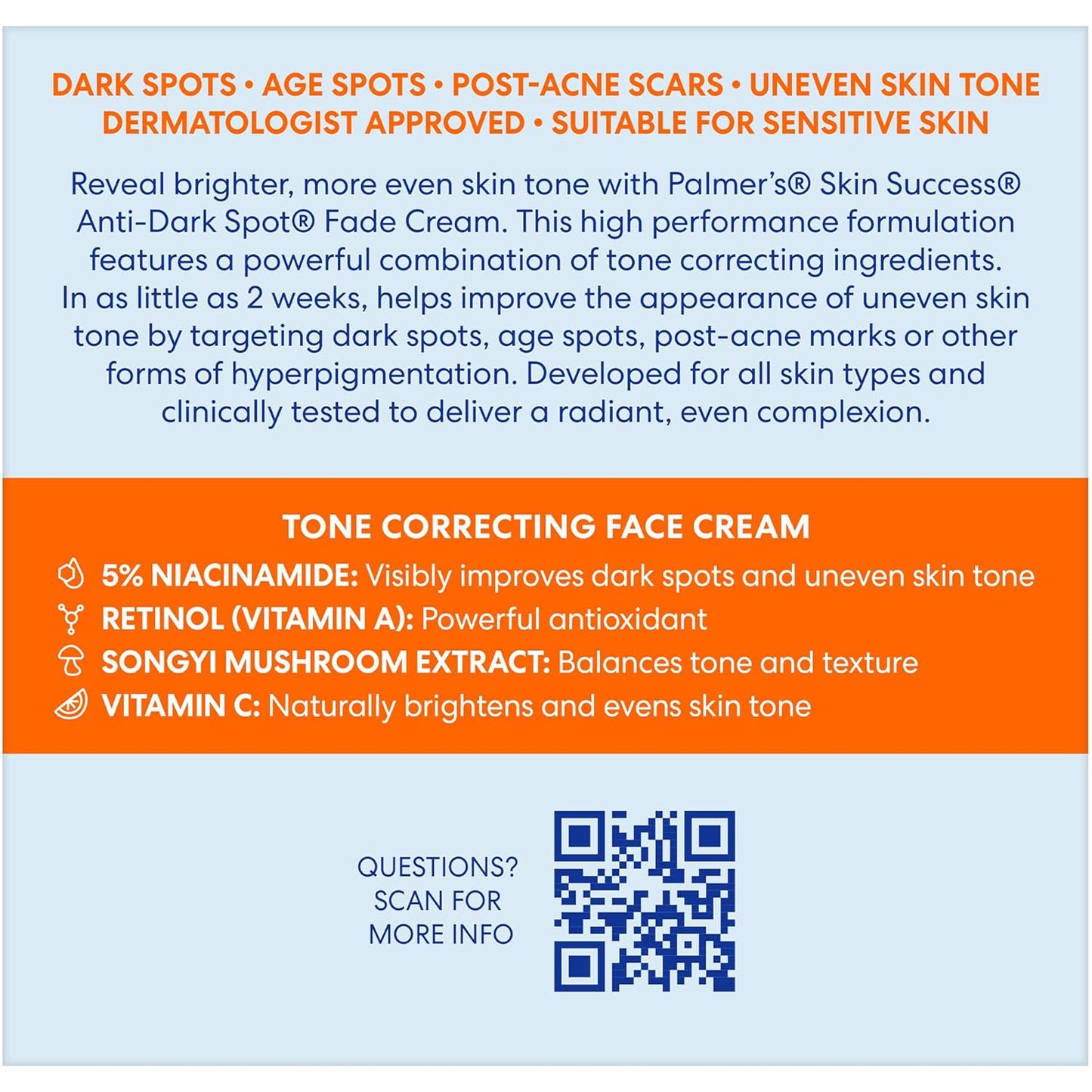 Palmer's Skin Success Anti-Dark Spot Fade Cream – Elevated Brightening Treatment for a Spa-Like Vanity, Dry Skin