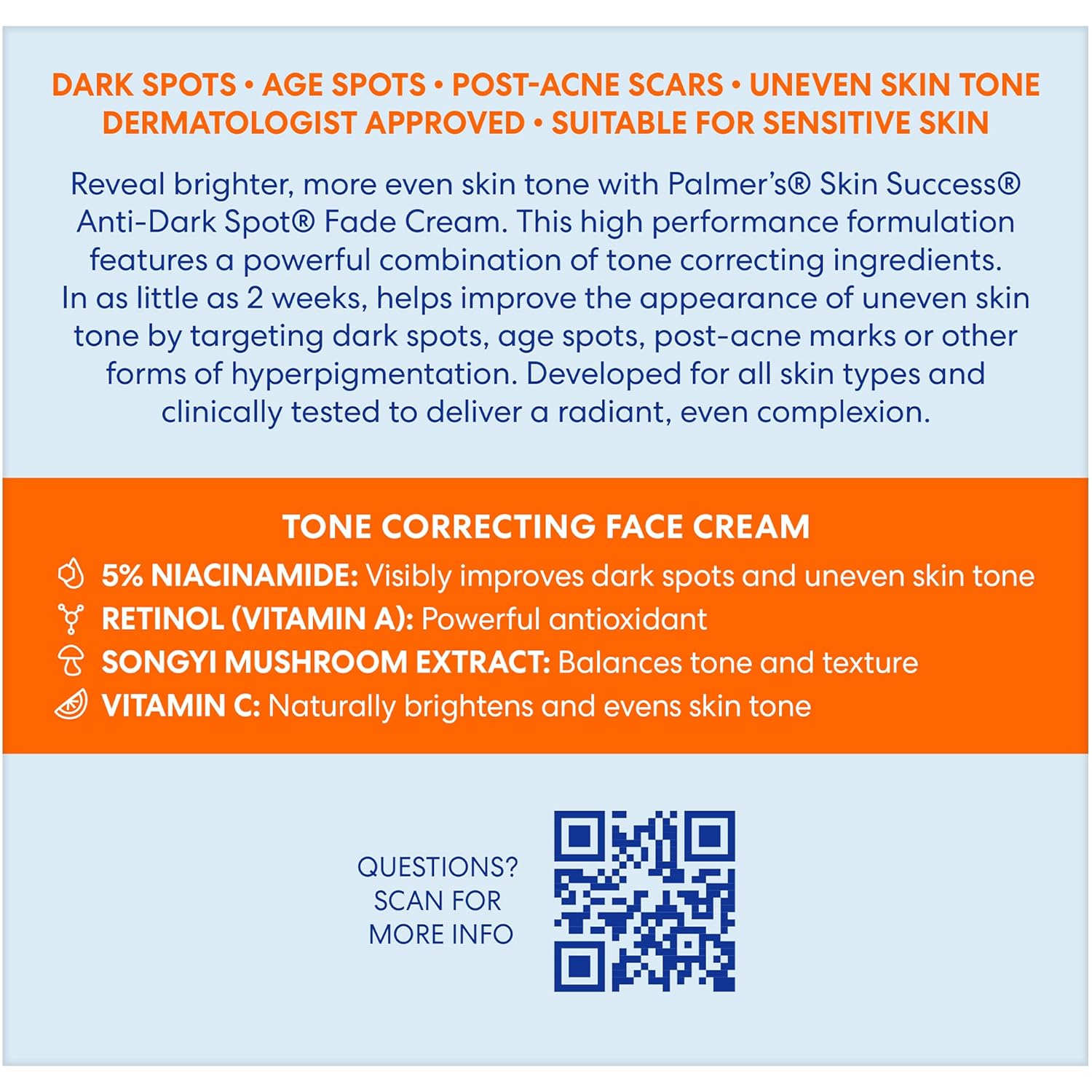 Palmer's Skin Success Anti-Dark Spot Fade Cream – Elevated Brightening Treatment for a Spa-Like Vanity, Dry Skin