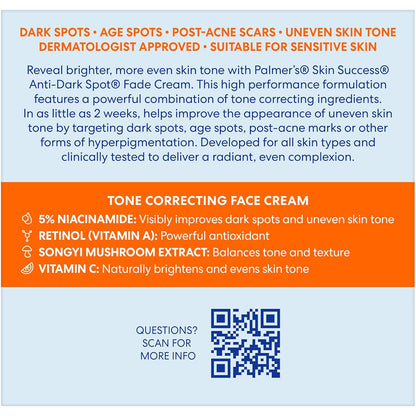 Palmer's Skin Success Anti-Dark Spot Fade Cream – Elevated Brightening Treatment for a Spa-Like Vanity, Dry Skin