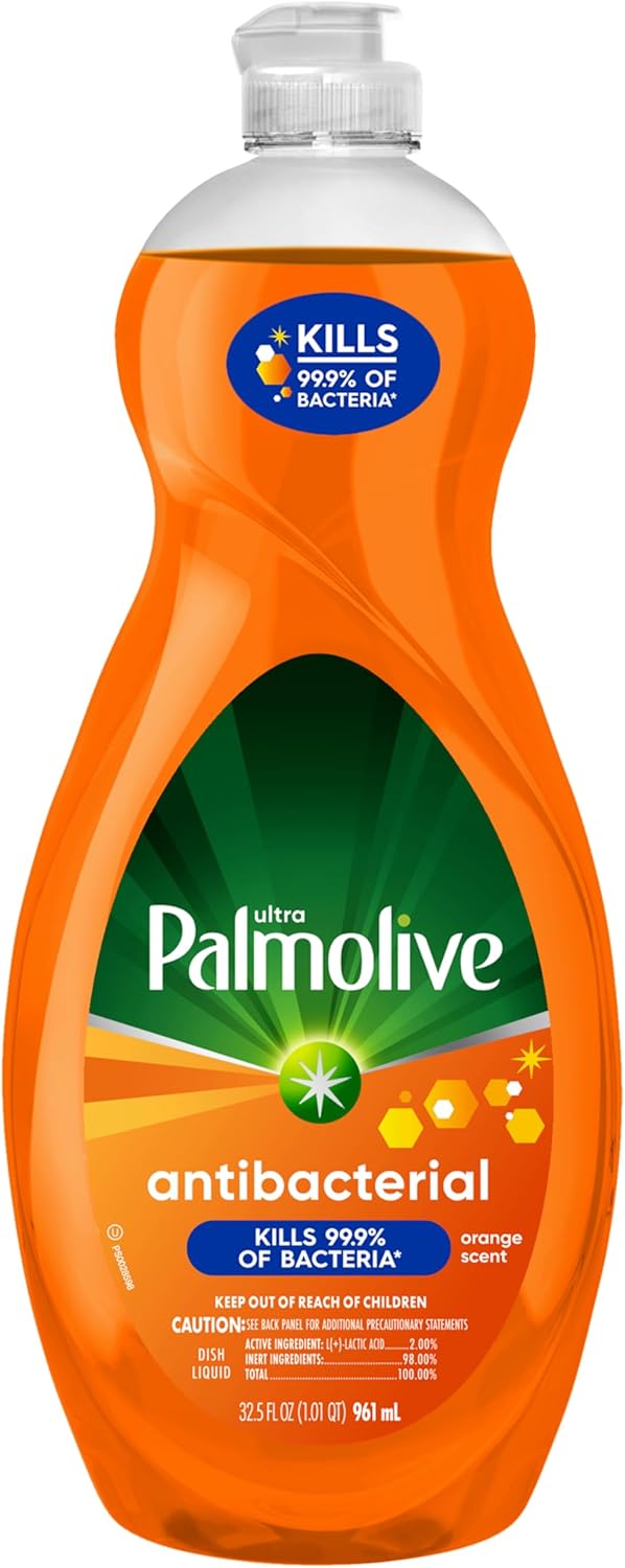 Palmolive Ultra Dish Liquid Antibacterial Orange – Kitchen Sink Germ Killer for Raw Meat Prep, 32.5 Fl Oz