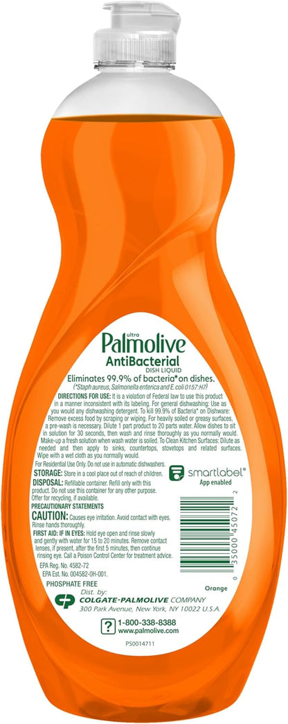 Palmolive Ultra Dish Liquid Antibacterial Orange – Kitchen Sink Germ Killer for Raw Meat Prep, 32.5 Fl Oz