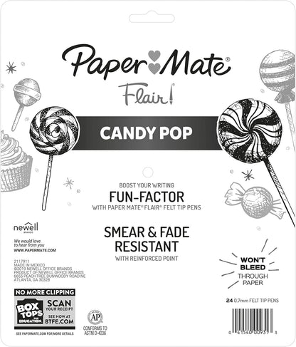 Paper Mate Flair Marker Pens – Note-Taking Essentials for Home Study Desk and Library, Smear-Resistant 24 Pack