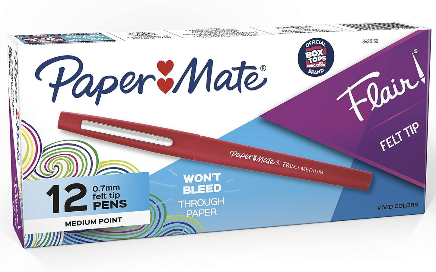 Paper Mate Flair Red Felt Tip Pens 12 Pack – Washable Easy-Grip School Supplies for Kids' Homework Stations