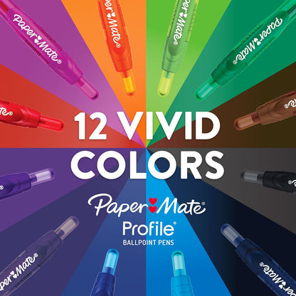 Paper Mate Profile Retractable Ballpoint Pens for Office Professionals, Bold 1.4mm Blue Ink for Meeting Notes and To-Do Lists