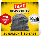 Glad ForceFlex 30 Gallon Trash Bags, Unscented Heavy Duty Drawstring for Family-Safe Kitchen Disposal, 50 Count