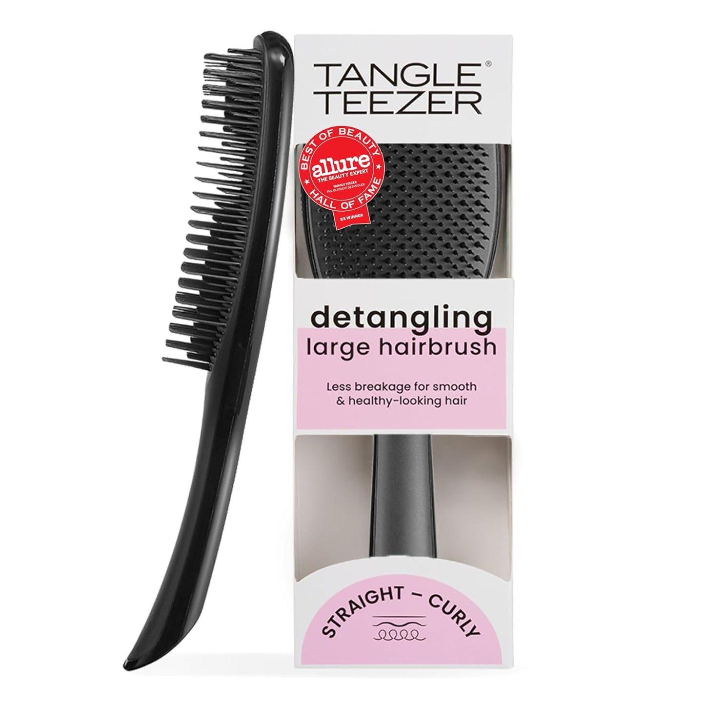 patented two-tiered teeth with long flexible teeth for detangling and short teeth for smoothing