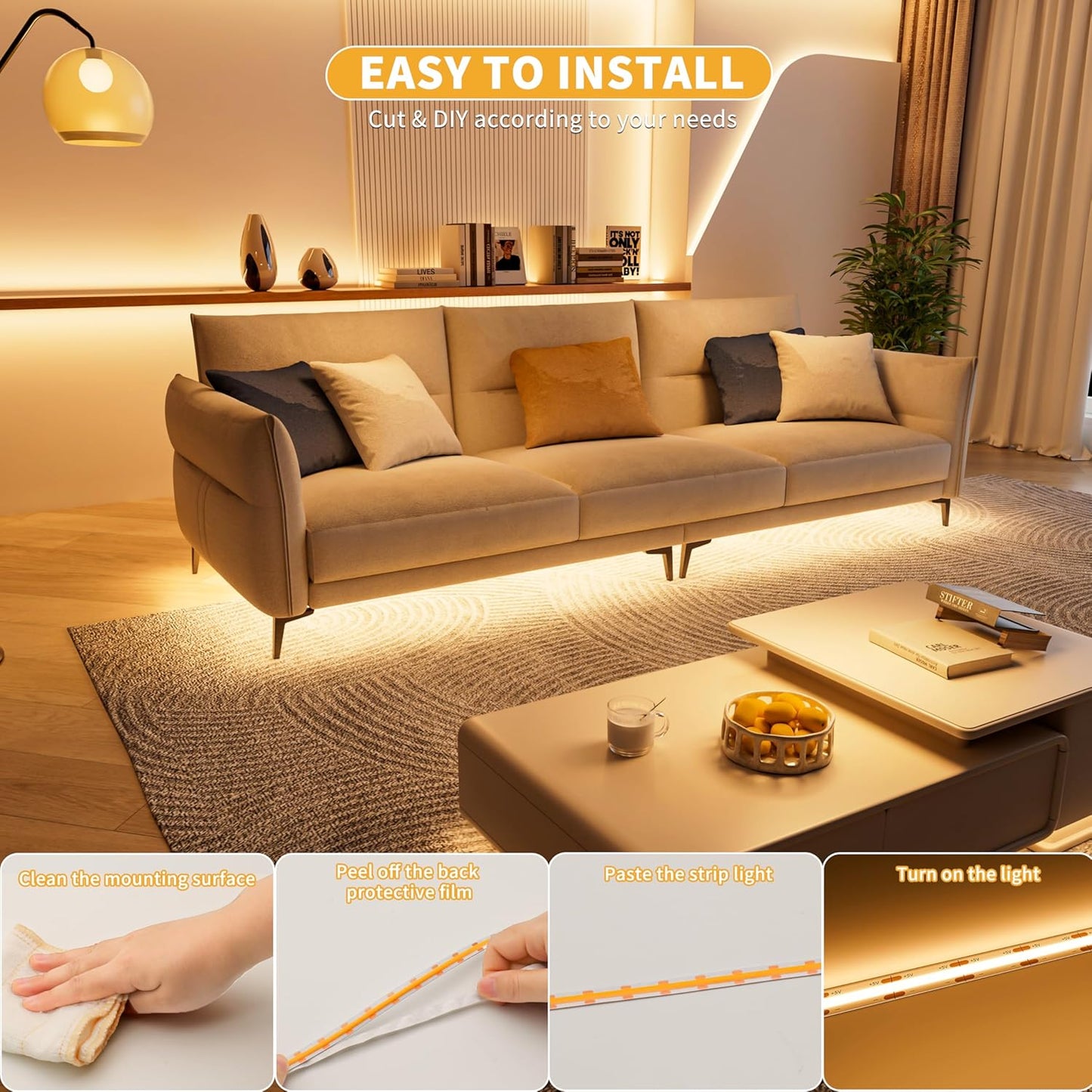 PAUTIX 5V USB COB LED Strip Light – Cool to Touch Nursery Night Light for Safe Bedtime Routine