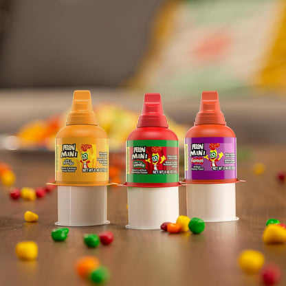 Pelon Pelo Rico Mini Squeeze Candy Pack – Mess-Free Snack for Playroom and Lunchbox, Assorted Mexican Candy 0.45 oz Bottles, Pack of 18