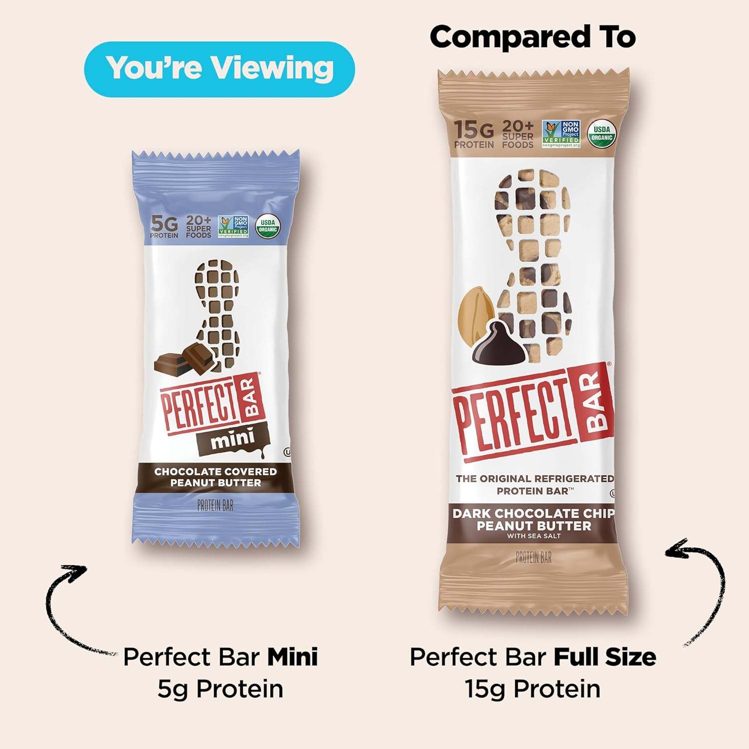 Perfect Bar Mini Dark Chocolate Peanut Butter Bar – Portable Protein Snack for Hiking Trails and Cooler-Friendly Weekend Trips, 18 Count