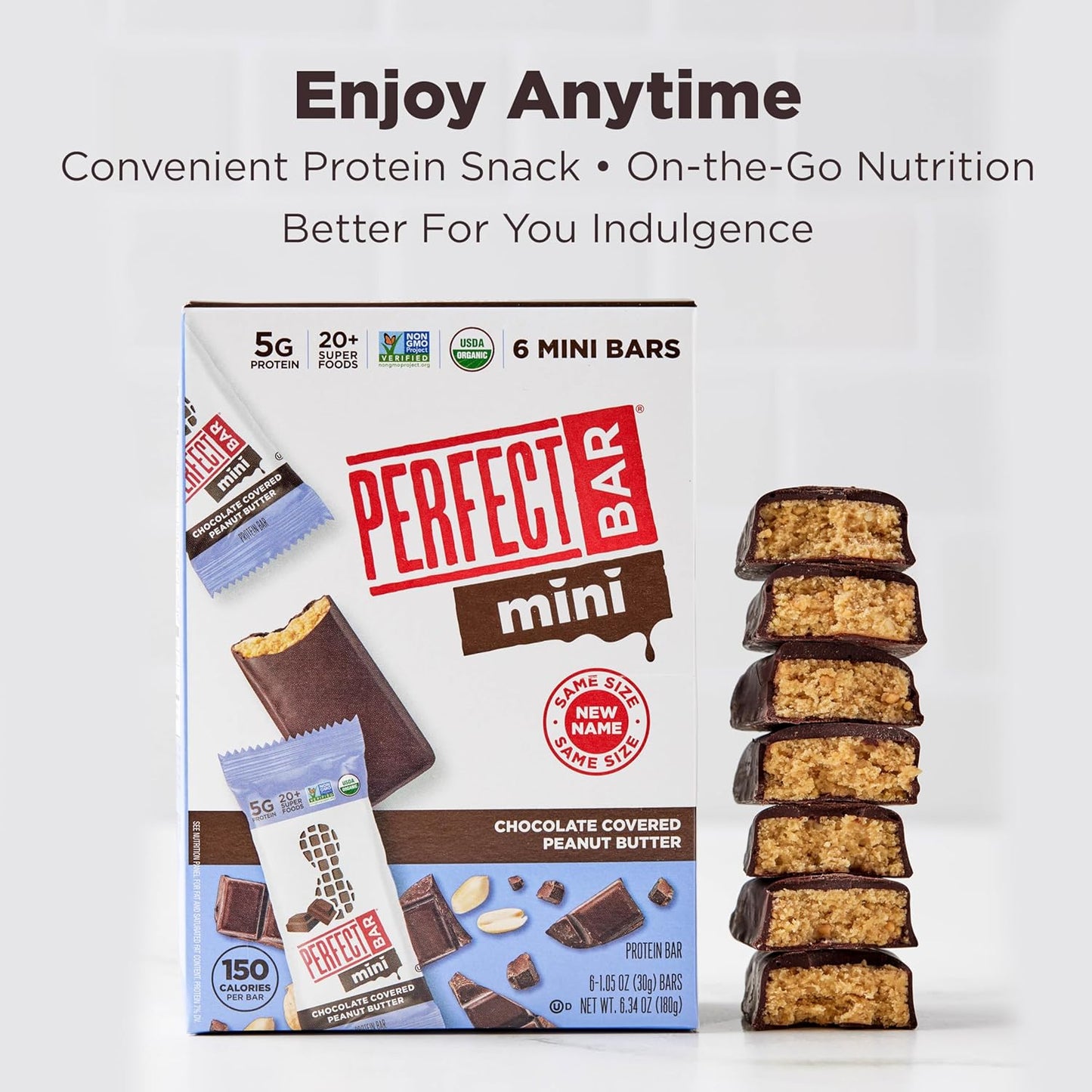 Perfect Bar Mini Dark Chocolate Peanut Butter Protein Bar – Clean-Ingredient Snack for Mindfulness and Self-Care Routines, 18 Count