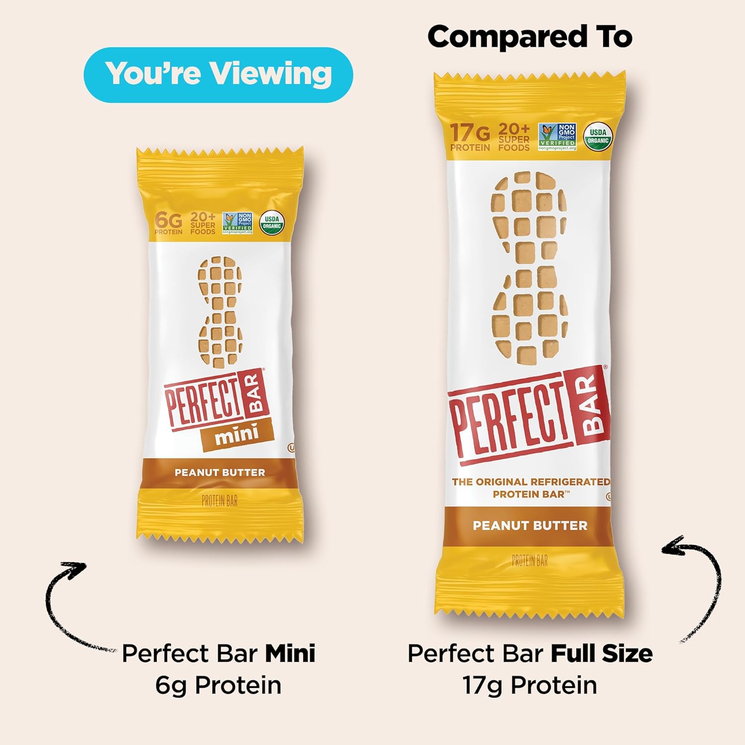 Perfect Bar Mini Peanut Butter Protein Bar – Clean Eating Snack for Wellness Routine, Whole Food Superfood Boost