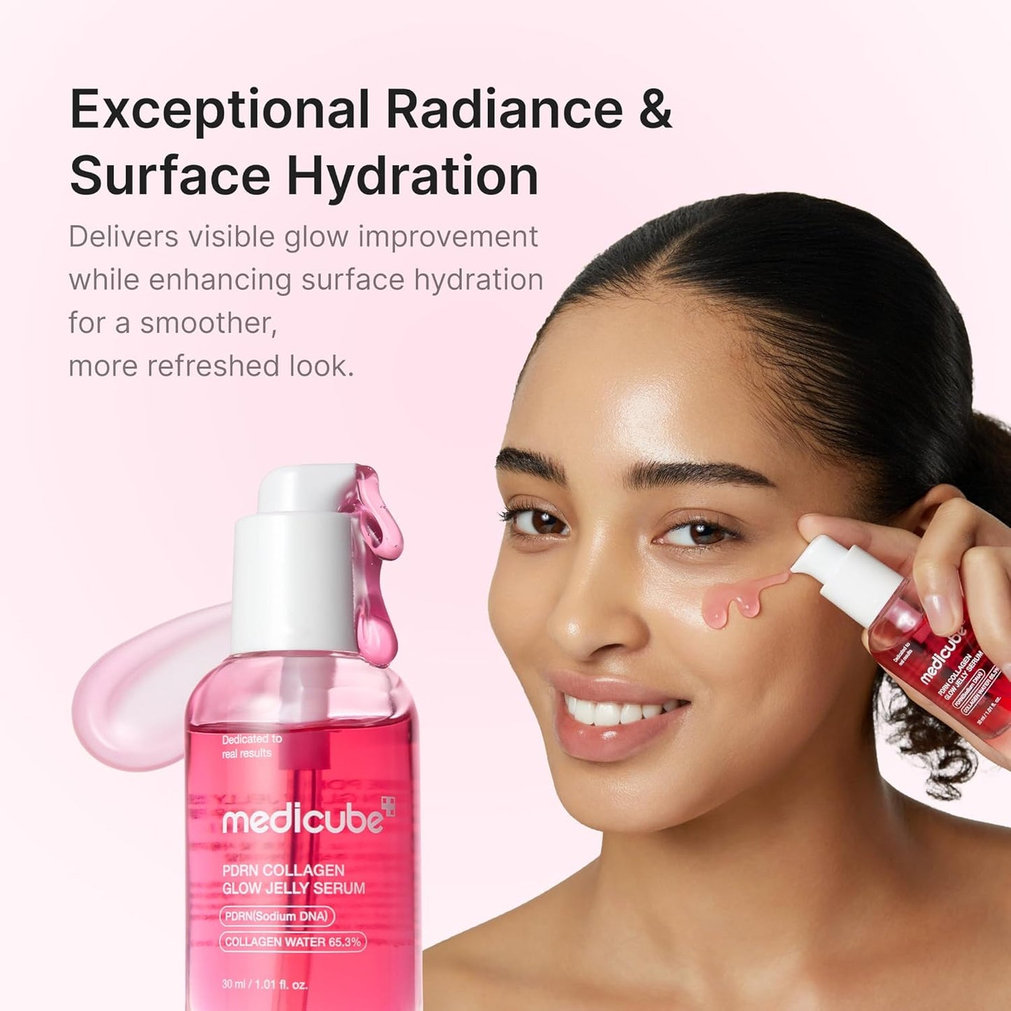 pink water-jelly texture that absorbs quickly with a cool, cushioned feel